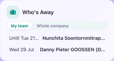 Who's Away card — real Rapid OS screenshot